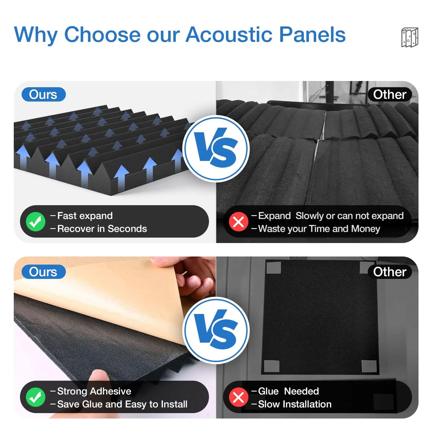 12 Pack Acoustic Panels Self-Adhesive